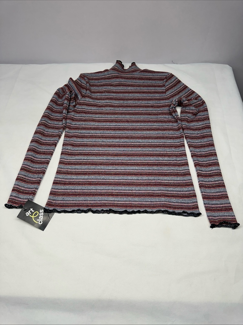 Target Striped Ribbed Long-Sleeve Top in Burgundy and Light Gray - Picture 4 of 7